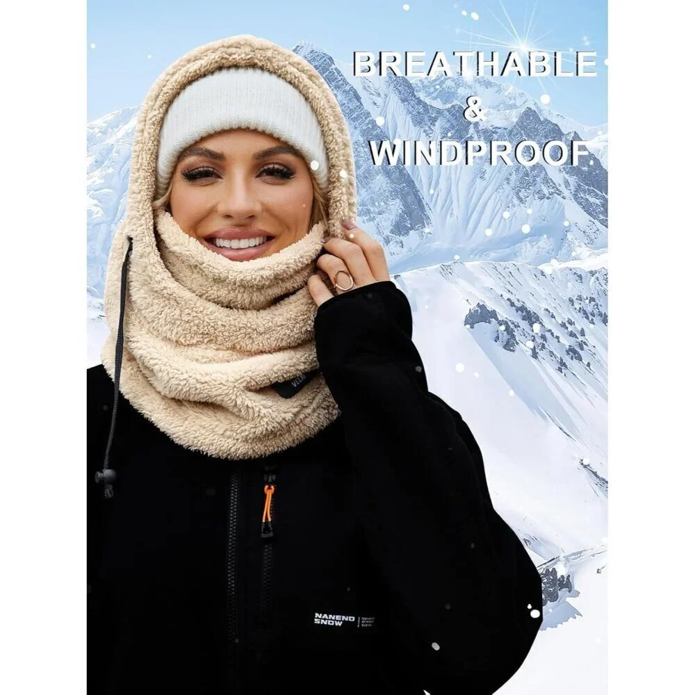 Women's Beige Winter Face Masks Windproof Scarf Cold Weather Hat Neck Warmer